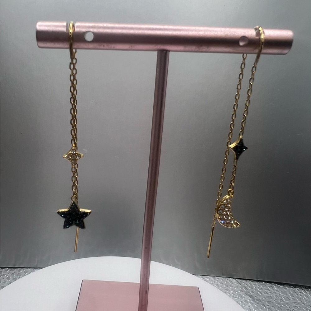 Swarovski Gold and Blue Star Moon Earrings